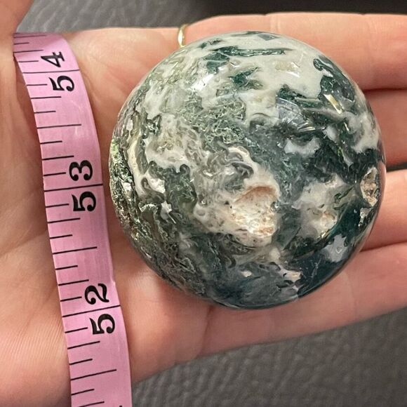 Moss Agate sphere crystal healing green white druzy 65mm 2.5” - Picture 10 of 11